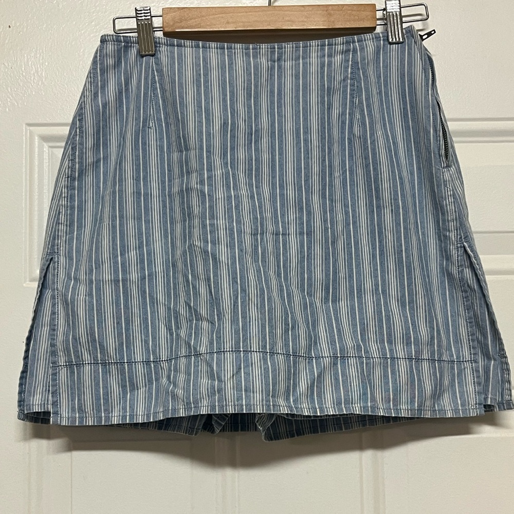 Striped Blue A-Line Cotton Skirt
